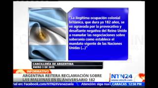 Argentina reitera reclamación sobre las Malvinas en el 182 aniversario de la ocupación británica