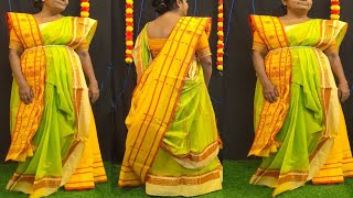 CELEBRITY STYLE INSPIRED ATPOURE SAREE DRAPING WITH TWO SIMPLE TANT COTTON SAREE || #chaitali #saree