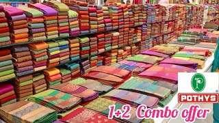 Pothys Swarnamahal 3PCS Rs.799 COmbo Saree Diwali 1+2 Offer Copper Tussar Soft  Kalamkari Linen Silk