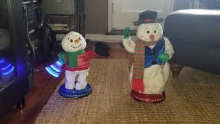 2 CUSTOM Gemmy Spinning Snowflake Snowmen