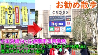 小田急線向ヶ丘遊園周辺を散歩しながら再開発状況とグルメスポットの紹介。2024年4月５日スーパーCROSSのOPEN時の活況がすざましい。