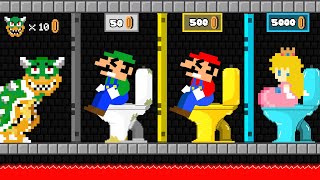 Toilet Prank: Mario, Luigi and Peach Challenge Poor vs Rich vs Giga Rich in Maze Mayhem