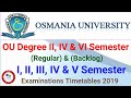 OU Degree II, IV & VI Sem (Regular) & (Backlog) I, II, III, IV & V Sem Examinations Timetables 2019