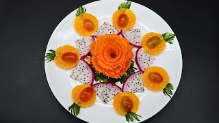 CARROT ROSE Sitting On Cucumber FLOWER With Great Orange&Tomato Designs /Vegetable Carving Easy Idea