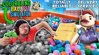 DON'T TOUCH THE GREEN!  COLOR BLIND BALL PIT GAME + HELLO NEIGHBOR TOTALLY RELIABLE DELIVERY SERVICE