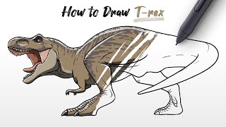 How to Draw Trex Tyrannosaurus Rex dinosaur from Jurassic World Dominion Easy Step By Step