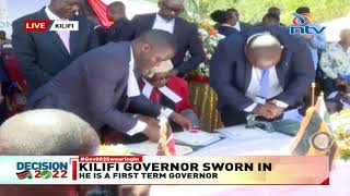 Gideon Mung'aro takes oath of office, Amason Kingi hands over instruments of power