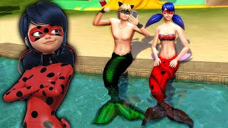 Miraculous Ladybug and Cat Noir are MERMAIDS Pool Party - THE SIMS 4