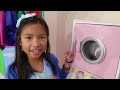 Wendy Pretend Play CLEANING with her Giant Washing Machine & Cleaning Toys