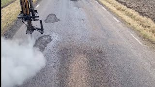 Asphalt pothole repair, Swemco RP1800 Road Patcher-Svevia Sweden