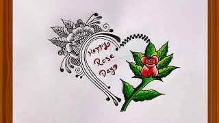 Happy Rose Day Drawing//Special drawing for rose day//Rose flower drawing