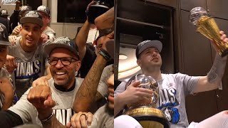 Dallas Mavericks locker room celebrate advancing to NBA Finals
