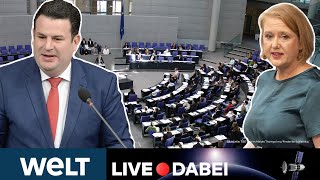 BUNDESTAG: Mindestlohn, Kindergrundsicherung - Bohrende Fragen an Minister Heil und Paus | WELT Live