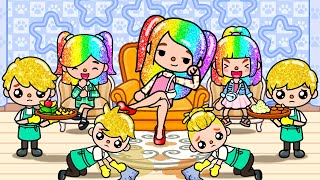 Golden Hair Brothers Became Servants To The Rainbow Hair Sisters | Toca Life Sto