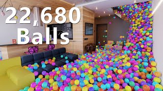 22,680 Color Balls in the Loft apartment | Blender rigidbody simulation