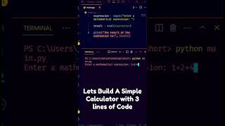 Eval Function in python | Build a simple calculator in just 3 lines #shorts #python