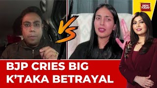 Watch BJP's Mohan Vishwa \u0026 Congress's Aiyshwarya Mahadev Debate's BJP Cries Big Karnataka Betrayal