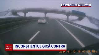 Șofer filmat mergând cu viteză pe contrasens, pe autostrada Gilău -Turda. Ce explicaţie a dat