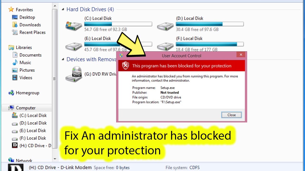 Fix This Program Has Been Blocked For Your Protection Windows 7 - YouTube