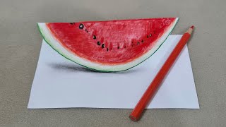 3d drawing easy realistic watermelon on paper - How to draw 3d art