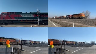 BNSF 7195 Manifest Freight Train with Ferromex South - Desmond Road Railroad Crossing, Galt CA