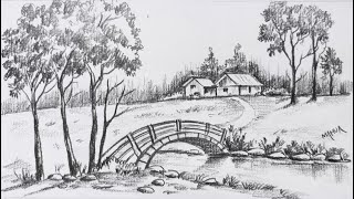 Landscape in Pencil Shading | Step by step art tutorial for beginners