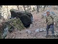 i built a survival shelter among the rocks winter bushcraft camping in the woods