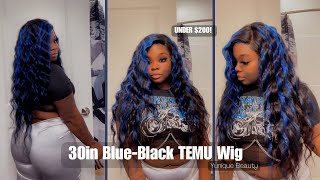 30in BLUE-BLACK, 13x4 LACE FRONT WIG FT Temu