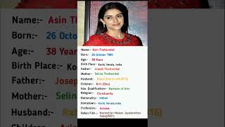 Beautiful Actress Asin Thottumkal Biography #shortsvideo #asinthottumkal