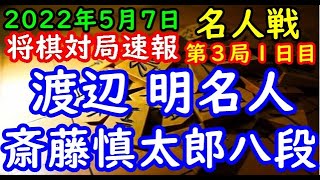 将棋対局速報▲渡辺 明名人(2勝0敗)ー△斎藤慎太郎八段(0勝2敗) 第80期名人戦七番勝負 第３局 １日目[角換わり]