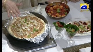 Geo Ramzan Iftar Transmission - Turkish Pizza, khatte Aloo and Qeema Naan Recipe by Naheed Ansari