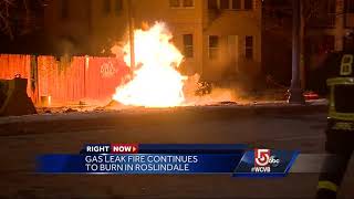 Gas leak fire continues to burn in Boston