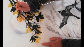 技法示范：画大雁，桂花，芦苇, Demo painting geese, osmanthus flower and reed