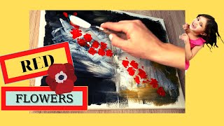 Simple Floral Abstract Painting  / Red Flowers/ Satisfying / Demonstration / Daily Art Therapy