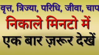 वृत्त, त्रिज्या ,परिधि, जीवा,चाप ,निकालें मिनटों में,circle, center,radius, diameter,chord,arc