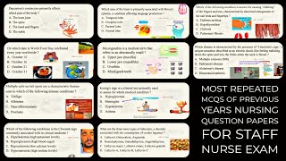 Most repeated MCQs of previous years nursing question papers for staff nurse exam 2023