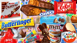 ASMR Chocolate Overload Unwrapping Hershey's Godiva Domes Oreo M\u0026M's Kit Kat kinder Egg Butterfinger