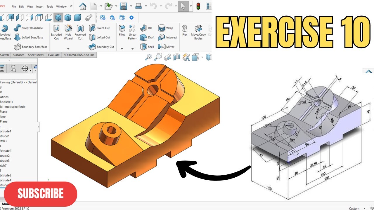 Solidworks Tutorial Exercise 10 Solidworks 3d Part Drawing Tutorial