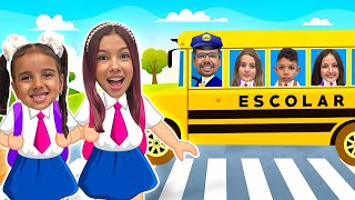 Julinha e Manu ensinam as Regras do ônibus escolar com amigos|Julia and Manu teach school Bus rules