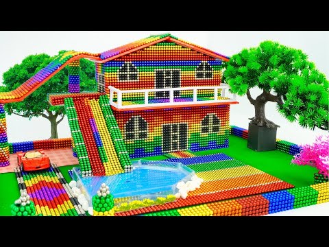 DIY – How to build a unique villa with a swimming pool and water slide – Magnet challenge