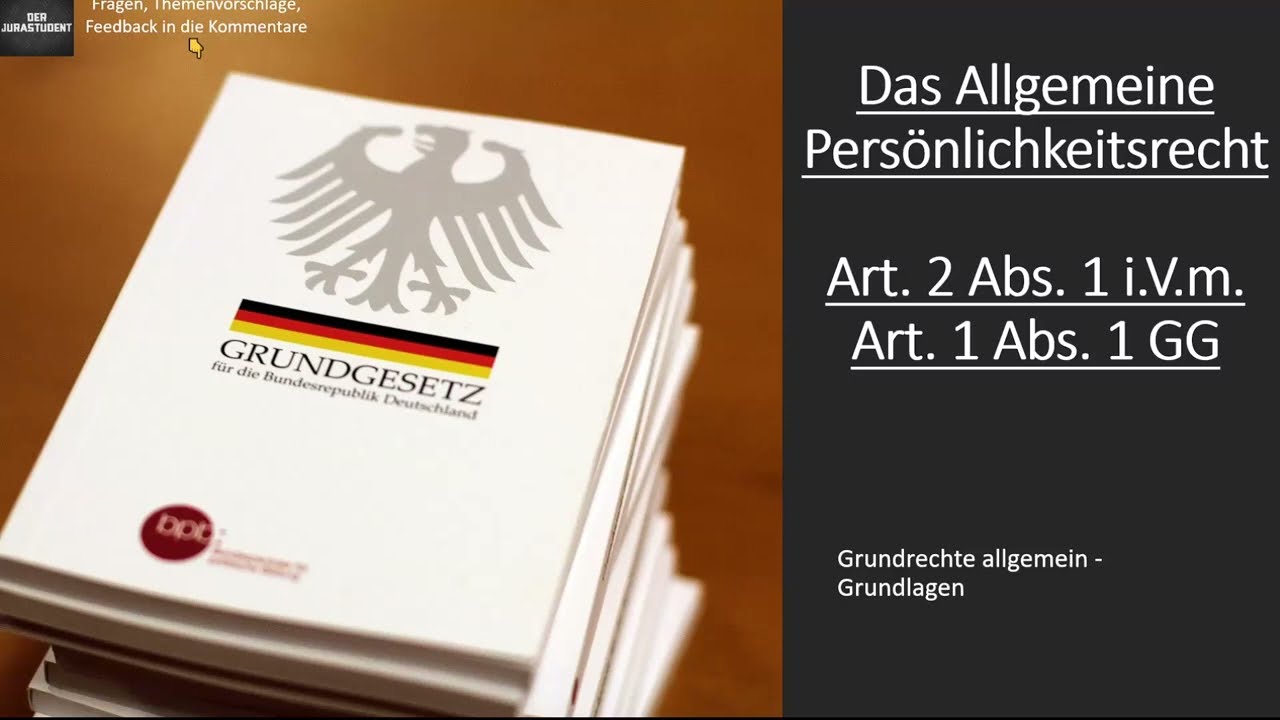 Das Allgemeine Persönlichkeitsrecht Art. 2 Abs. 1 &. Art. 1 Abs. 1 GG I ...