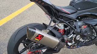 BMW S1000RR with full Akrapovic evolution line exhaust start up.