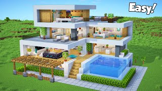 Minecraft: How to Build a Modern House - Tutorial (Easy to follow) #55 - Interior in Description!