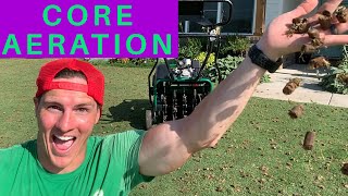 CORE AERATION before Sand Leveling :: aerator on bermuda grass