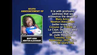 Mary Anna Newton-Alexander ~ Short Obituary