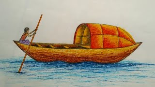 Very easy boat drawing by oil pastel