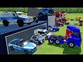 TRANSPORTING POLICE CARS, FIRE TRUCK, MONSTER TRUCK, CARS, AMBULANCE OF COLORS! WITH TRUCKS! - FS 22