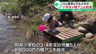 【大きくなってね！】小学生が“稚アユ”約8000匹を放流　「尾鷲の清流を守る会」主催　三重・尾鷲市 矢ノ川