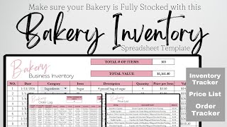 Bakery Inventory Tracker, Bakery Business Stock Tracking System, Cake, Cupcake Google Sheet Excel
