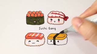 วาดซูชิน่ารักๆกันจ้า♪　How to draw cute sushi.